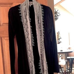 BKE Long Cardigan Attached Gray Scarf from Buckle